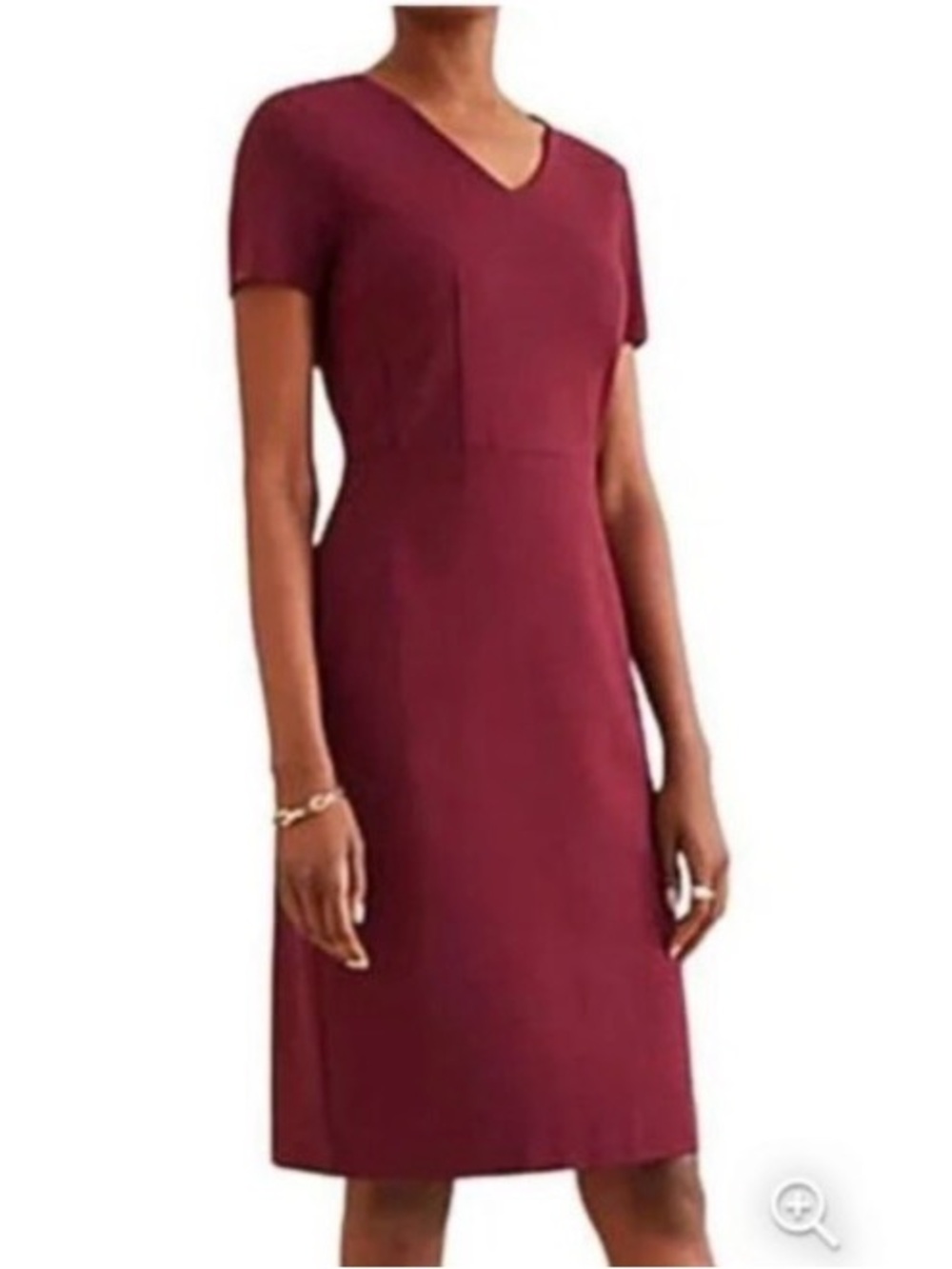 Ann Taylor Burgundy V-Neck Midi Sheath Dress